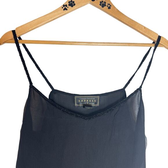Women's Vintage Express International Silk Beaded Camisole  Goth Punk Top L - Picture 7 of 9
